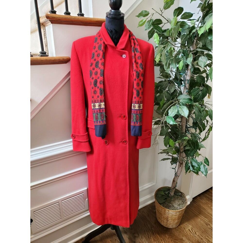 Vintage Central Park Women's Solid Red Long Sleeve Double Breasted Buttons Coat
